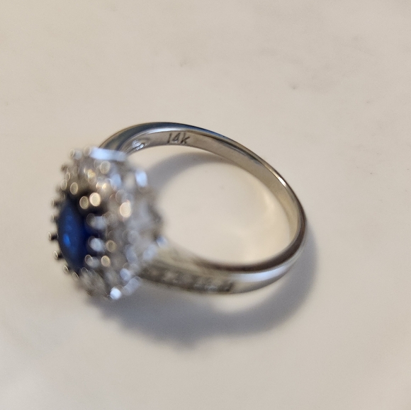 New 1.5ct 14k White Gold Plated Sapphire Diamond Engagement Ring - Picture 4 of 4